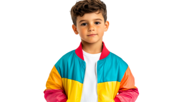 Boy in retro jacket, isolated on transparent background, cut out transparent png