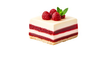 Raspberry dessert with mint, cake layers isolated, cut out transparent png