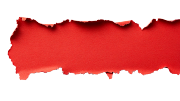 Red torn sheet, paper ragged edge, abstract texture, bright design, cut out transparent png