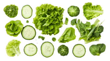 Fresh green salad vegetables, cucumber, spinach, healthy food, cut out transparent png