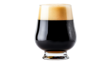 Glass of Dark Beer with Foam isolated on Black background, cut out transparent png