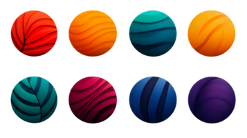 Multicolored abstract spheres with wave patterns, cut out transparent png