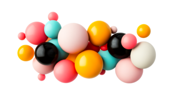 Multicolored spheres, abstract 3d rendering, geometric shapes, cut out transparent png
