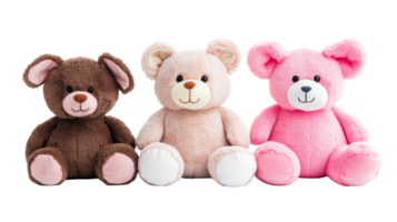 Three Teddy Bears Sit Side-by-Side, Plush Toys, Stuffed Animals, cut out transparent png