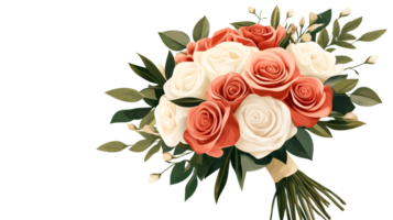 Peach and cream rose flower bouquet, isolated element , cut out transparent png