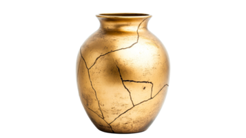 Golden Vase, Crack Lines, Kintsugi, Ancient Art, Repaired Pottery, cut out transparent png
