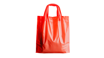 Plastic bag with handles for shopping, red color, cut out transparent png