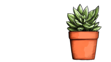 Potted succulent plant sketch, green leaves, hand-drawn style, cut out transparent png