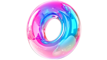 Shiny torus object with colorful iridescent surface design, cut out transparent png
