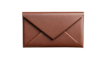 Brown leather envelope, communication device, craft object, isolated, cut out transparent png