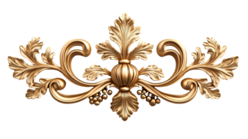Golden decorative element with leaves and berries, cut out transparent png