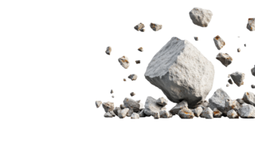Floating stones with rough texture and small stone on background, cut out transparent png