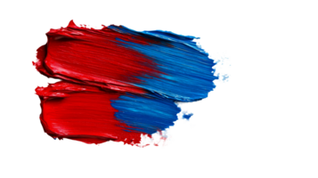 Paint strokes blend blue and red, artistic smears, cut out transparent png