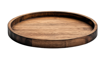 Round wooden tray with grain pattern, empty plate, cut out transparent png