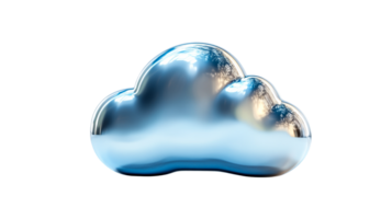 Metal cloud symbol, metallic texture and shine, 3d object, cut out transparent png