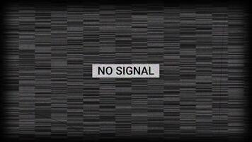 Animated of A black and white of word No Signal. Tv signal noise texture video
