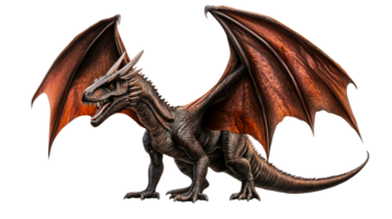 Dragon with Spread Wings, Fierce Expression, Fantasy Creature, cut out transparent png