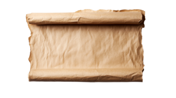 Old parchment scroll paper with rolled edges, ancient document, cut out transparent png