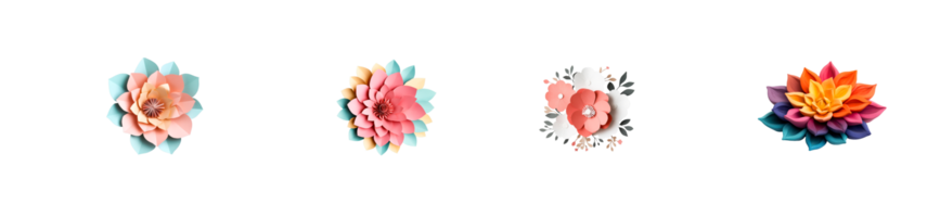 Paper Flowers Collection Elegant and Colorful Decorative Elements, cut out transparent png