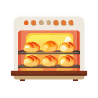 Freshly baked bread in warm oven creates delightful atmosphere, showcasing golden loaves rising perfectly on racks. inviting glow of oven enhances baking process png