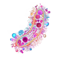 vibrant and colorful illustration of bacterium, showcasing intricate patterns and glowing elements. design features circular shapes and flowing lines, creating dynamic representation of microbiome png