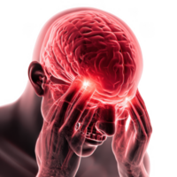 3d ilustração do humano cabeça experimentando pulsante dor de cabeça, exibindo cérebro com brilhando vermelho efeito. imagem transmite sentido do desconforto e dor, enfatizando saúde conceito do dores de cabeça png