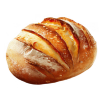 Artisan sourdough loaf with golden crust and slashes, showcasing rustic appearance and texture. This bread evokes warmth and comfort, perfect for any meal png