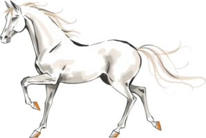 Elegant white horse illustration with flowing mane and tail, showcasing graceful pose. png
