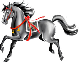 majestic black horse adorned with red and gold decorations, symbolizing Chinese culture, on transparent background. png
