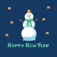 Happy New Year card invitation template with snowman and stars vector