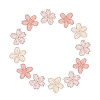 frame with sakura flowers. Round wreath with pink flowers. graphics, color illustration. Cute pink flowers, design and decoration. Festive invitations with space for text, greeting card. vector