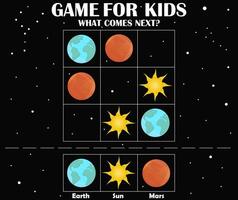Sudoku for kids. Game for kids worksheet. Solar system planets. Find the right next image. Children riddle entertainment. What comes next activity page. vector