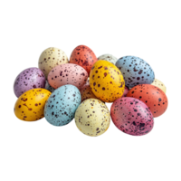Pile of Colorful Spotted Eggs Multicolored Easter Eggs on Transparent Background png