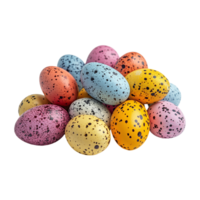 Pile of Quail Eggs Multicolor Speckled Pattern on Transparent Background Close Up png