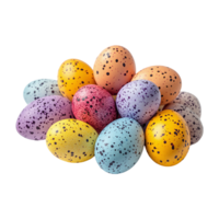 Pile of Colorful Quail Eggs with Spots Isolated on Transparent Background png