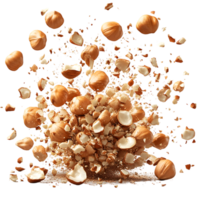 Hazelnuts exploding into pieces delicious nutty goodness png