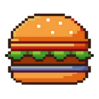 beef burger displayed in pixel art style with colorful filling and bun png