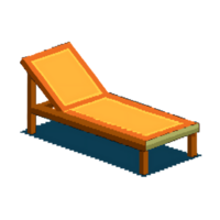 Pixel art sun lounger with shadow on transparent background png