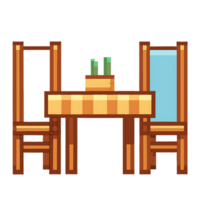 Pixel art dining table and two chairs in retro style png