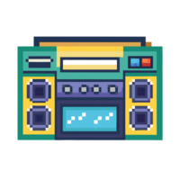 Retro music system in pixel art style features colorful buttons and speakers png
