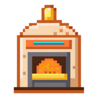 Pixel art of pizza oven with an orange fire glow png