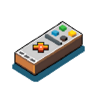 detalhado pixel arte representação do simples retro controlo remoto ao controle com colorida botões png