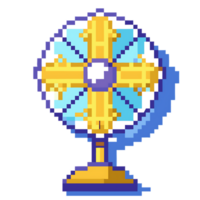Pixel art electric fan with a yellow and blue color scheme png