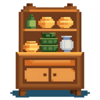 Simple pixel art welsh dresser with decorative items displayed clearly png