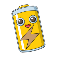 Kawaii character featuring a vibrant yellow battery with cheerful expression in a playful style png