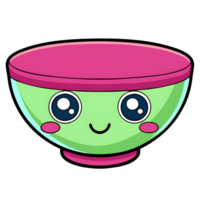 A kawaii bowl with cheerful expression, making it a perfect addition to playful decor. png