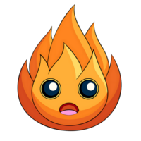 Kawaii flame character expressing sadness on plain background png