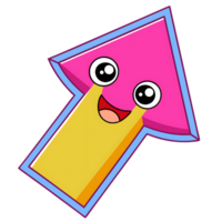 Kawaii arrow character with happy expression and transparent background png