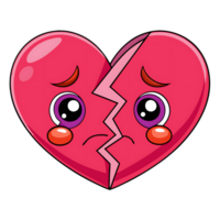 Kawaii broken heart character with sad expression on transparent background png