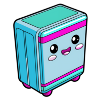 Kawaii freezer with adorable expressions and bright colors, adding joy to any kitchen setting. png